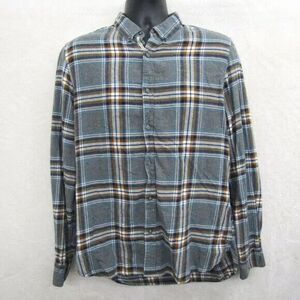 Denim&Flower Mens Long Sleeve Blue Plaid Button up Slim Fit Shirt Size L